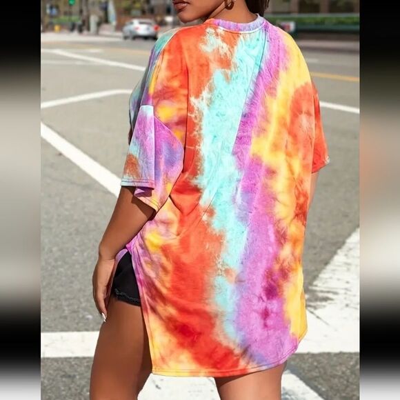 Plus Size Tie Dye Print Slit T-shirt Sz 2X - Picture 5 of 5